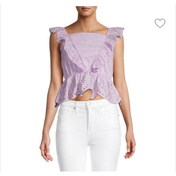 Koko + Mason eyelet lilac ruffle peplum top Small - Picture 1 of 5